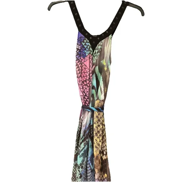 Matthew Williamson 100% Silk Print Dress Lace Up Front Belted Sleeveless 10 - Picture 8 of 12